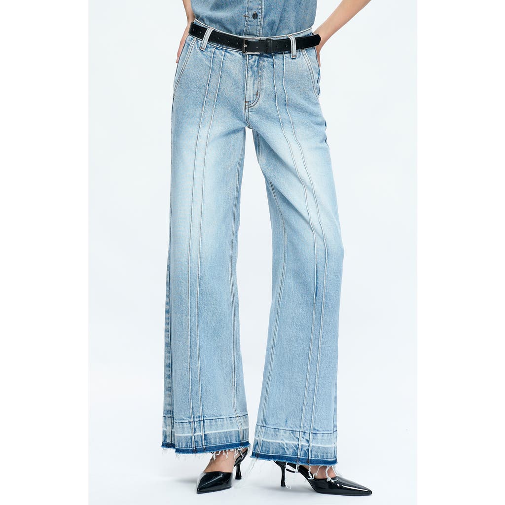Bayeas Jermy Seamed High Waist Raw Hem Wide Leg Jeans In Iceberg Blue