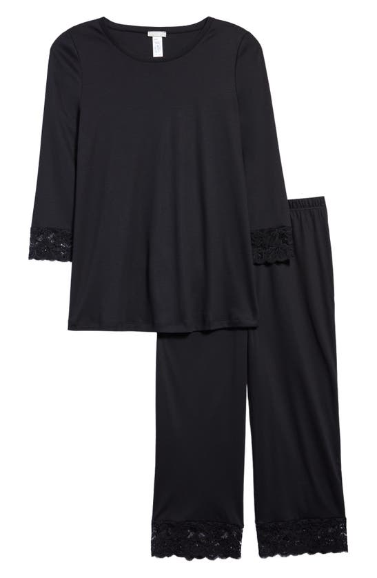 Hanro Moments Lace Trim Crop Pajamas In 019 - Black