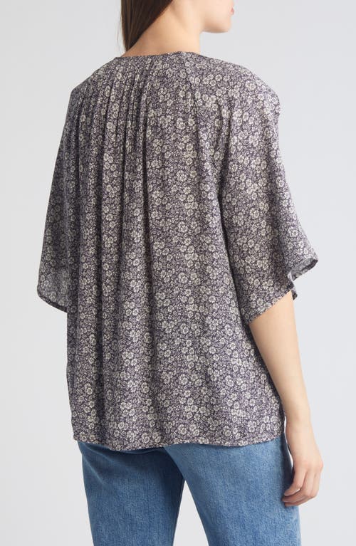 Faherty Amira Floral Print Top In Navy Ditsy