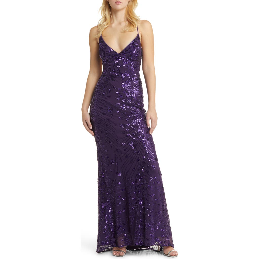 Lulus Photo Finish Sequin High-low Maxi Dress In Purple/shiny Purple
