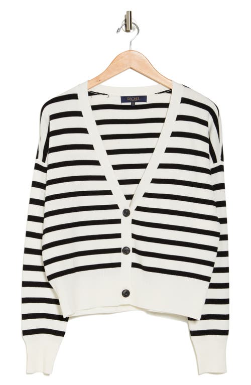 Rachel Rachel Roy Basic Button Cardigan In Ivory/black Stripe