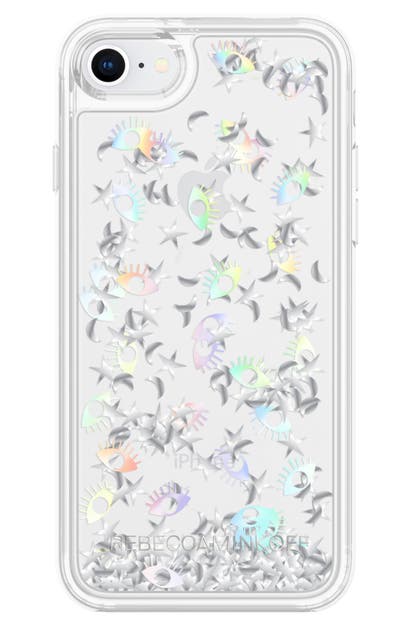 Click to view more detailed imagery on our partner's website Rebecca Minkoff Galaxy Icon Glitterfall Iphone 7/8 & 7/8 Plus Case In Holographic/ Clear