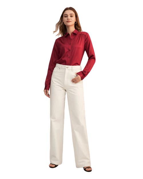 Lilysilk Long Sleeves Collared Silk Blouse In Claret