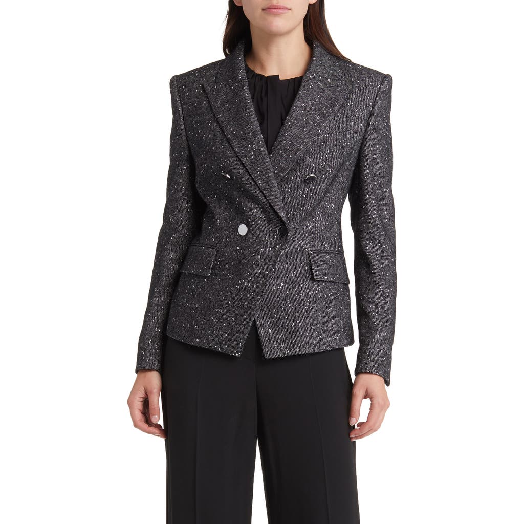 Hugo Boss Jocanah Double Breasted Blazer In Monochrome Slub Fantasy