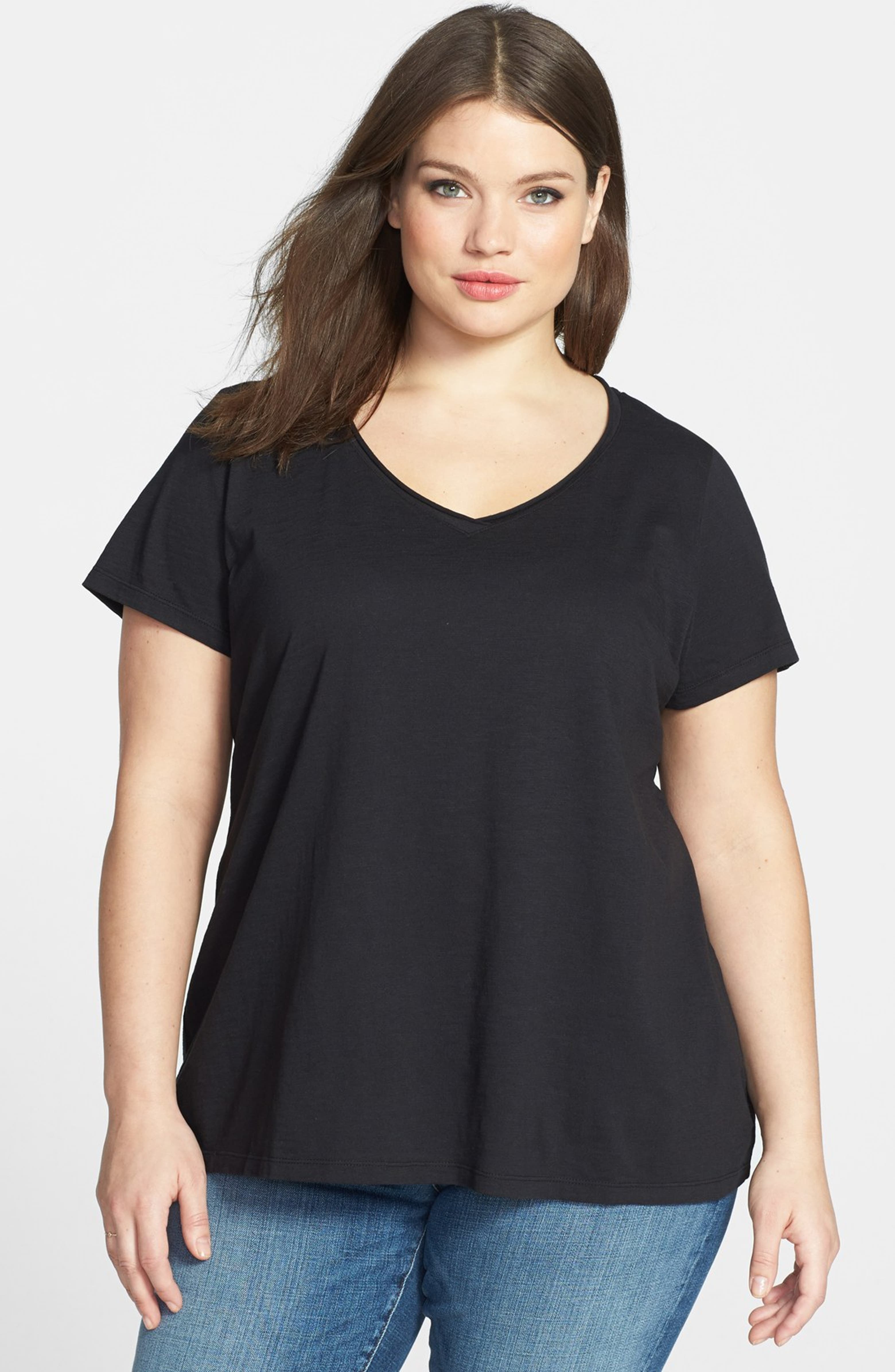 Eileen Fisher Organic Cotton V-Neck Tee (Plus Size) | Nordstrom