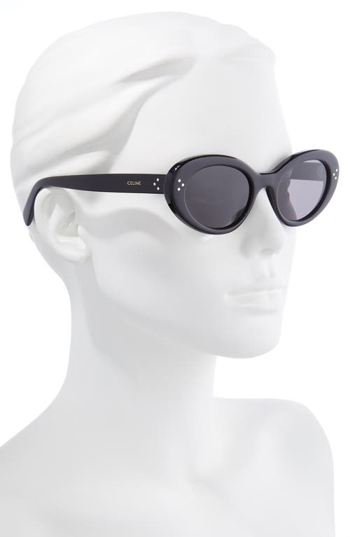 Shop Celine 53mm Cat Eye Sunglasses In Shiny Solid Black/smoke