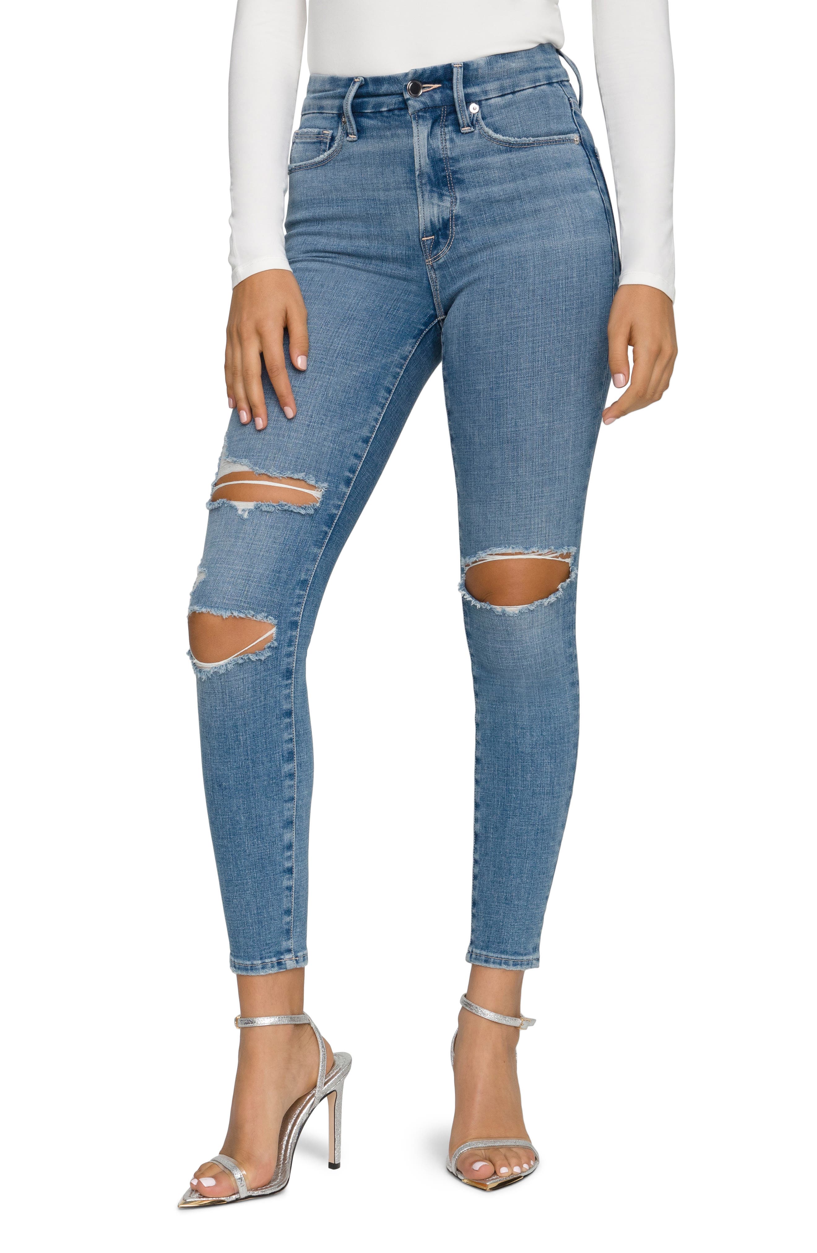 high waisted ripped skinny jeans blue