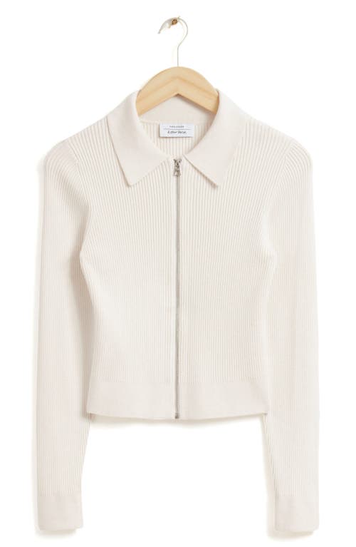 & Other Stories Collared Zip Crop Cardigan in Offwhite
