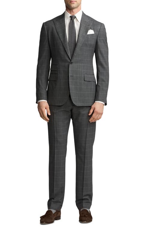 Shop Ralph Lauren Purple Label Kent Windowpane Check Wool Sharkskin Suit In Charcoal