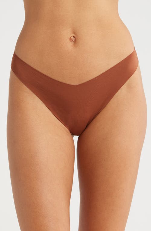 JOURNELLE Estelle Lace Trim Stretch Cotton Thong in Cannelle 