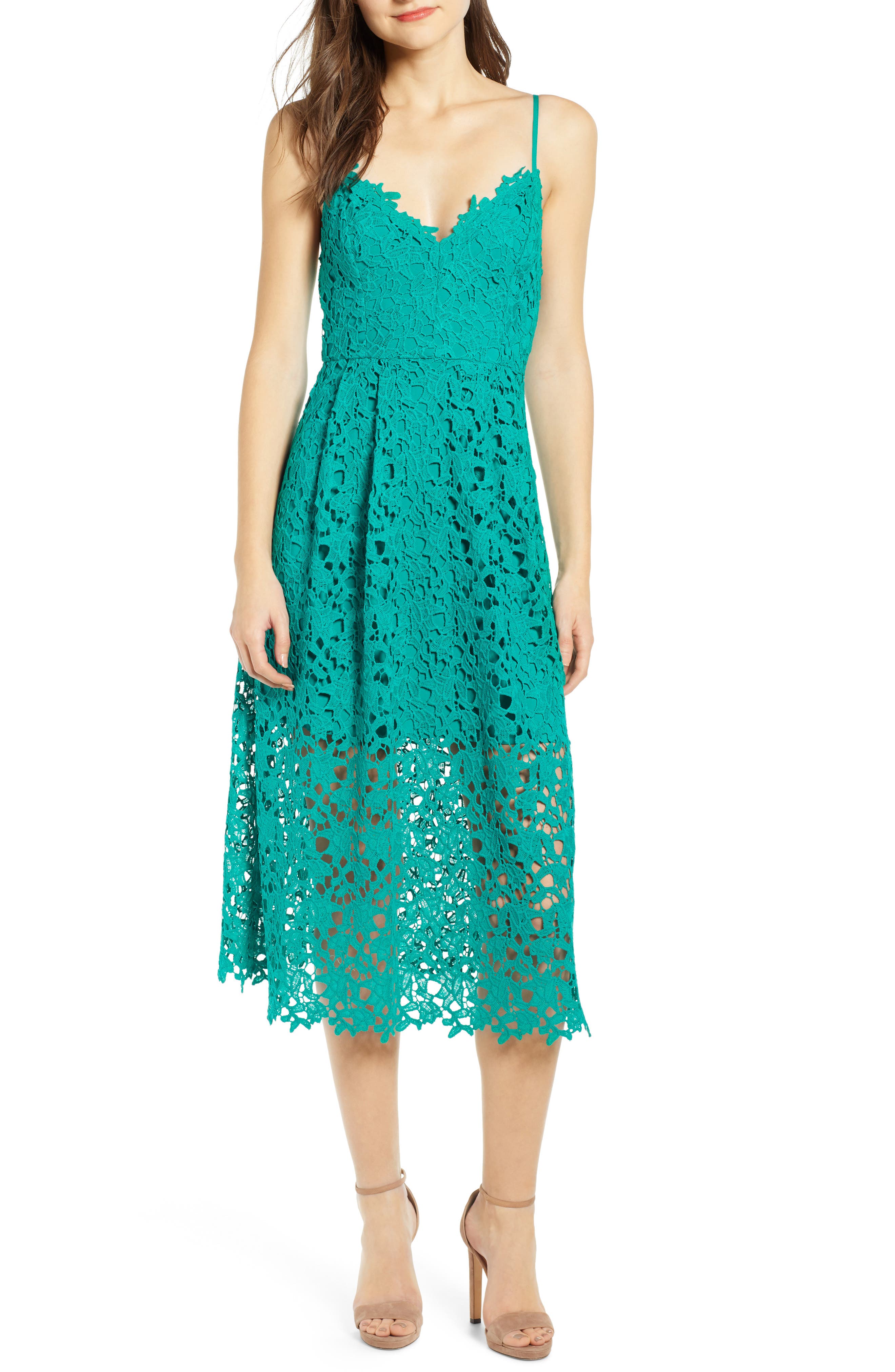 Astr The Label Lace Midi Dress, Green