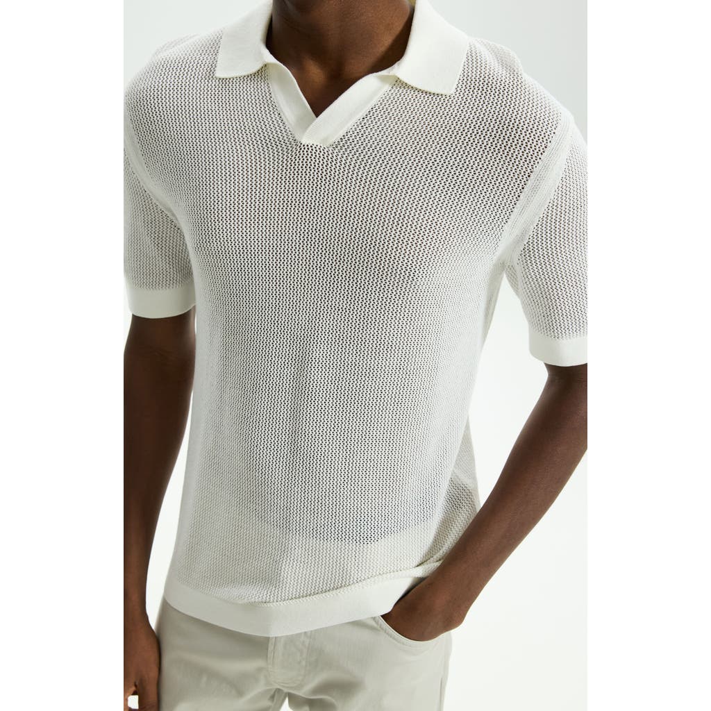 Theory Cairn Johnny Collar Mesh Polo In Ivory