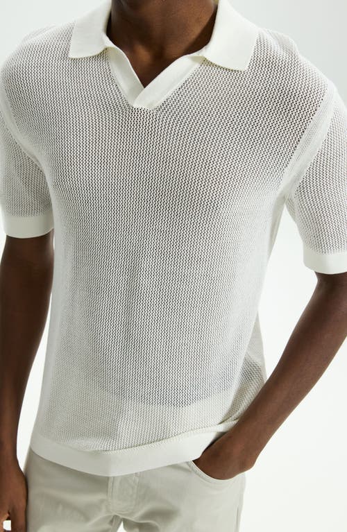 Theory Cairn Johnny Collar Mesh Polo In Ivory