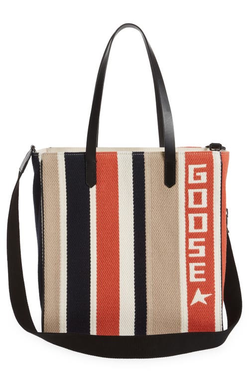 Shop Golden Goose California North/south Canvas Tote In Navy/brick/beige