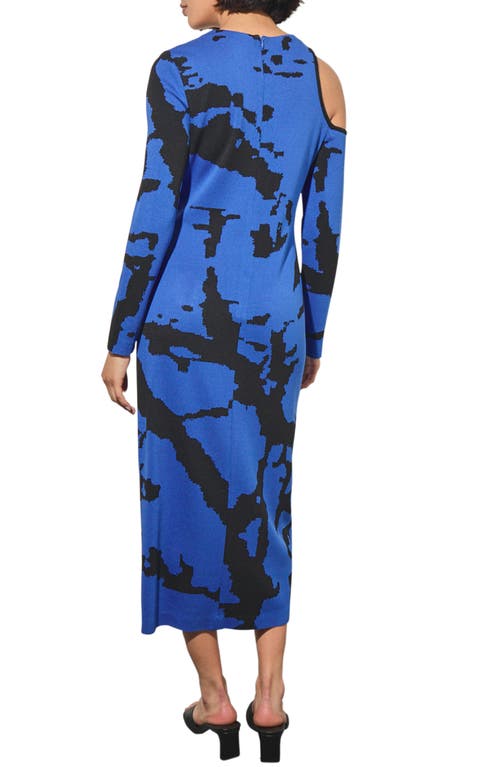 Shop Ming Wang Cold Shoulder Long Sleeve Midi Sweater Dress In Gentian Blue/black