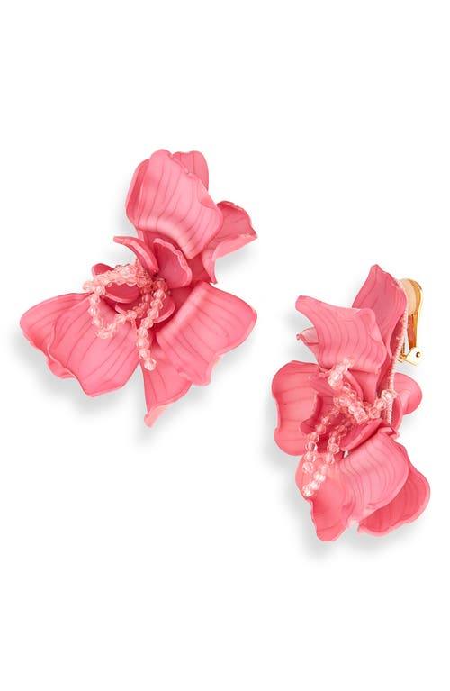 Oscar De La Renta Half Gardenia Clip-on Drop Earrings In Pink