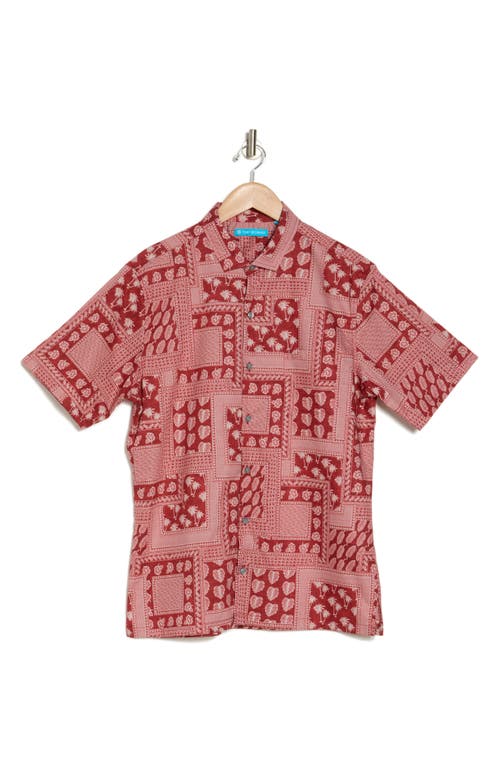 Shop Tori Richard Tied Together Tropical Print Short Sleeve Button-up Shirt In Crimson