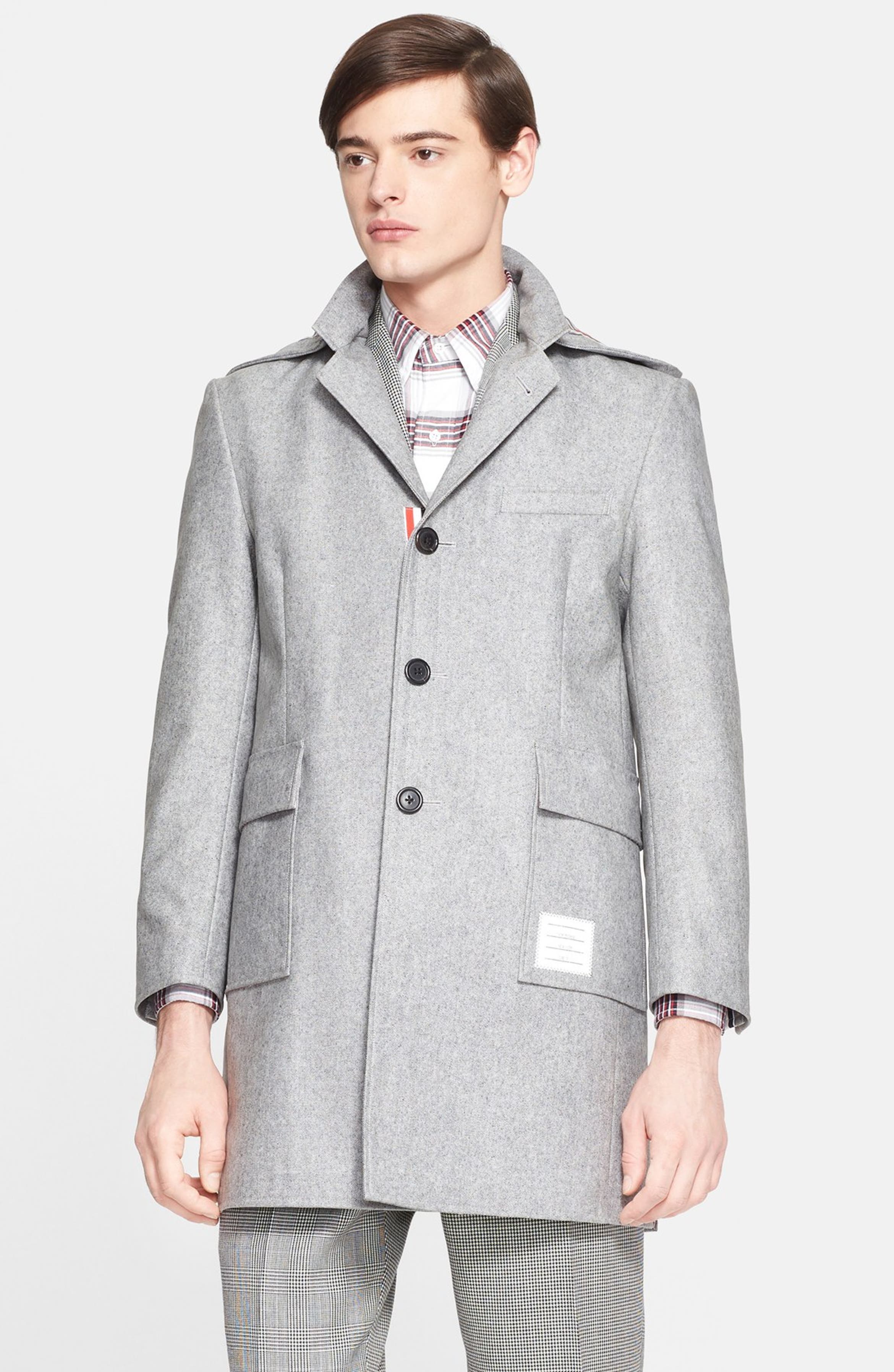 Thom Browne Coated Wool Tweed Raincoat with Removable Hood | Nordstrom