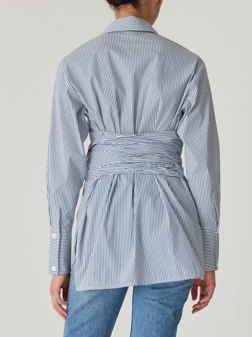 Shop Rebecca Taylor Stripe Poplin Wrap Blouse In Blue Stripe