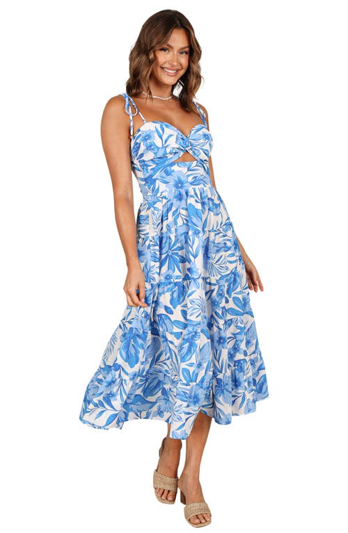 Petal And Pup Petal & Pup Rose Floral Tie Strap Tiered Midi Dress In Blue