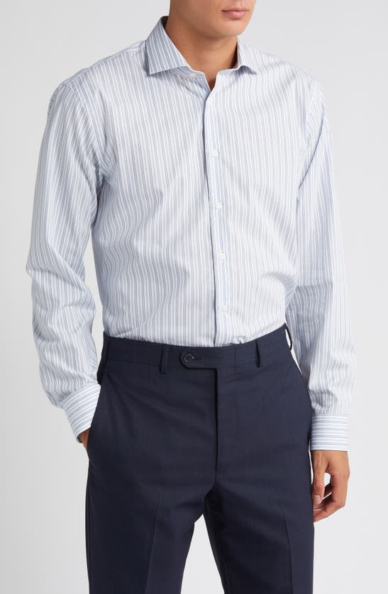 Shop Nordstrom Easy Care® Trim Fit Stripe Dress Shirt In White - Blue Fausto Stripe