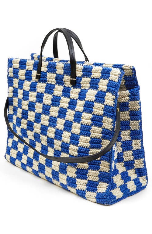 Clare V Summer Simple Tote Cobalt & Cream Crochet Checker In Cobalt/cream Crochet Checker