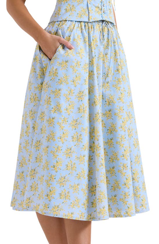 House Of Cb Cora Gathered Lace-up Skirt In Print Light Blue