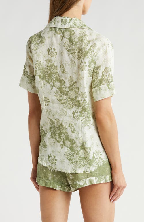 Shop Desmond & Dempsey Print Cotton Short Pajamas In Flowers Oftime Linen Sage & Gr