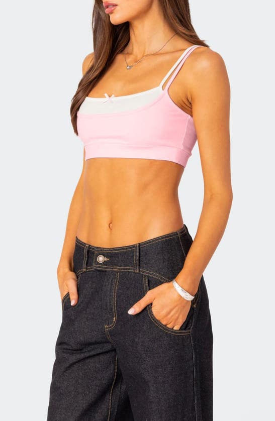 Shop Edikted Gracie Layered Crop Camisole In Light-pink