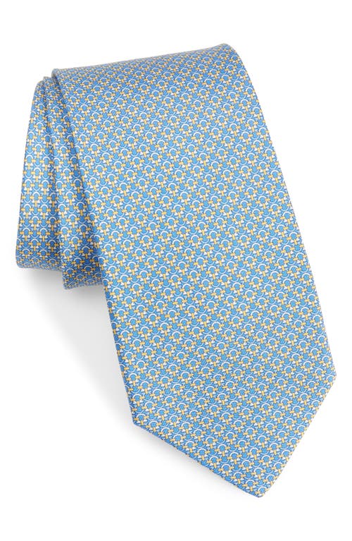 Ferragamo Gancini Pattern Silk Tie In Royal/giallo