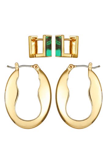 Shop Vince Camuto Set Of 2 Hoop Earrings In Gold/green