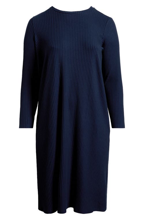 Shop Eileen Fisher Long Sleeve Rib Dress In Deep Adriatic