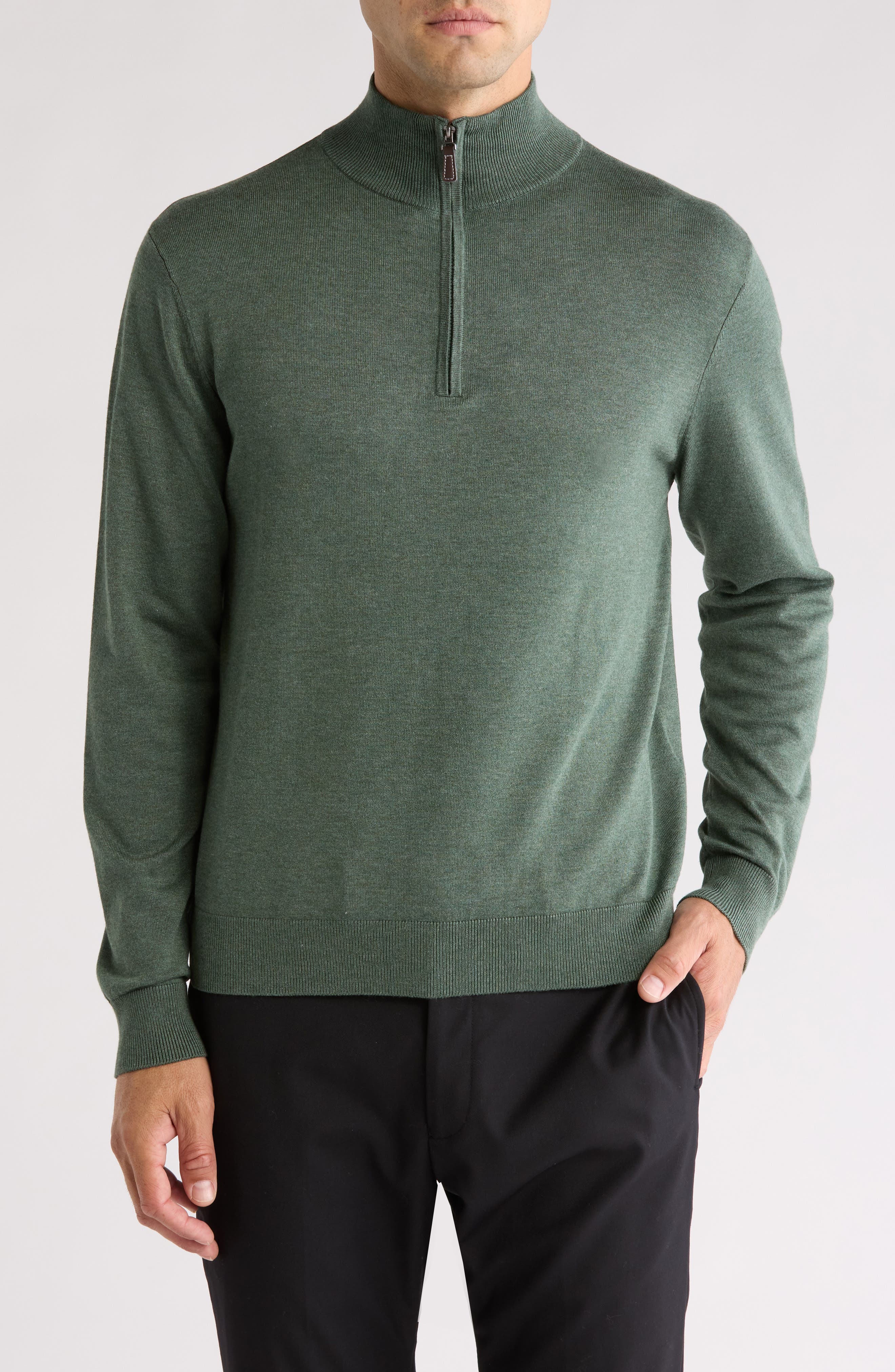Tom Baine Solid Quarter Zip Pullover In Green