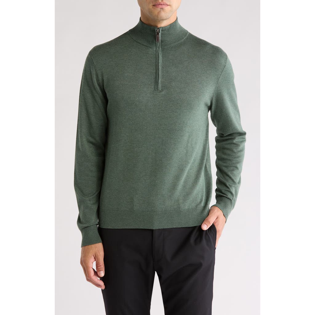 Tom Baine Solid Quarter Zip Pullover In Green
