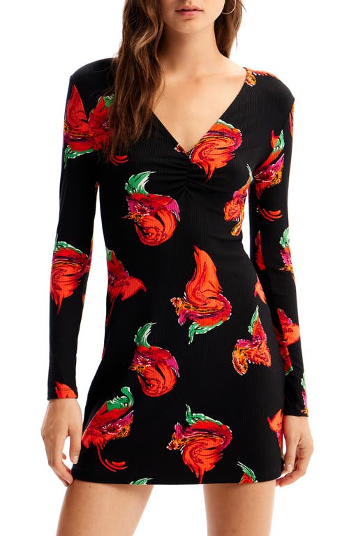 Desigual Floral Ribbed Minidress Black at Nordstrom,