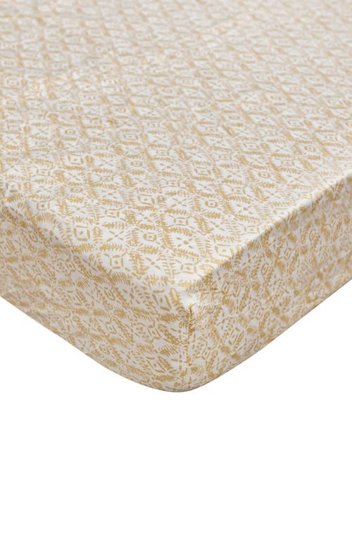 CRANE BABY Cotton Sateen Fitted Crib Sheet in Gold/white at Nordstrom