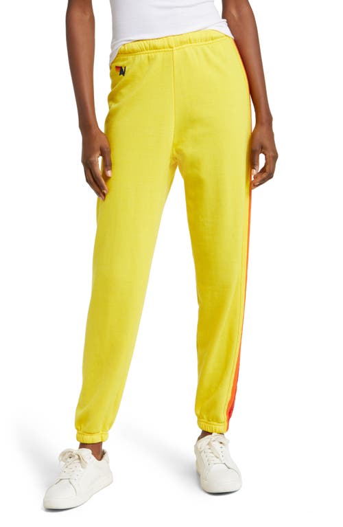 Aviator Nation Stripe Sweatpants In Lemon/yellow Purple