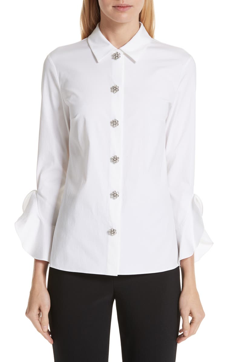 Michael Kors Ruffle Cuff Jeweled Button Blouse | Nordstrom