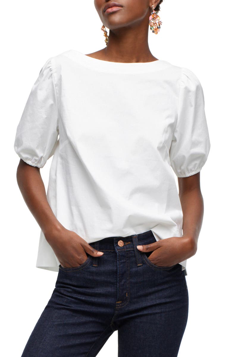  Boat Neck Puffed Sleeve Top, Main, color, WHITE