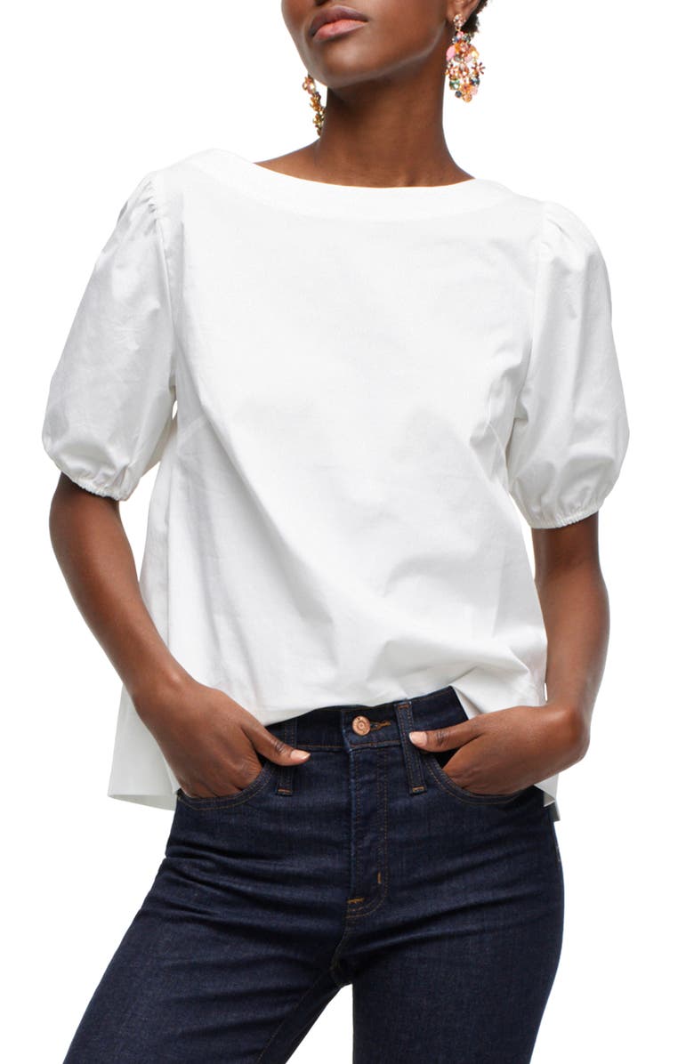 Boat Neck Puffed Sleeve Top, Main, color, WHITE