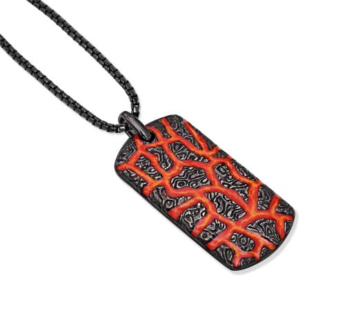 Luvmyjewelry Rivers Of Fire Silver & Red Enamel Tag Necklace In Dark Grey