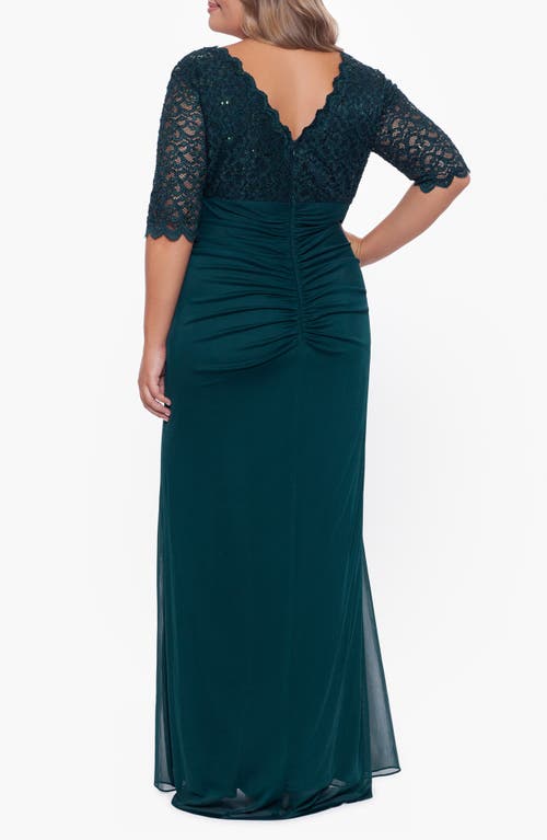 BETSY & ADAM BETSY & ADAM V-NECK LACE GOWN 