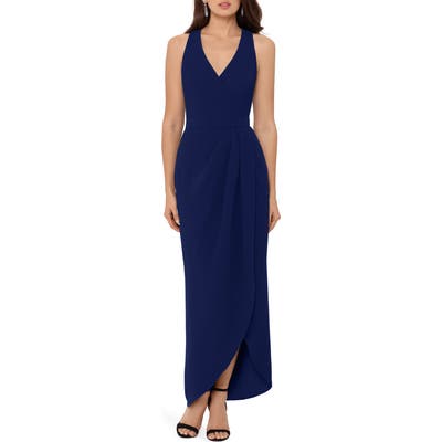 Xscape Tulip Hem Sleeveless Crepe Gown, Blue