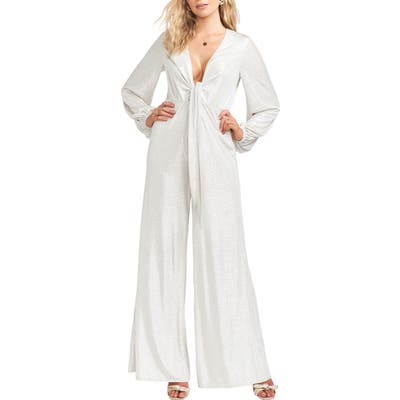 Show Me Your Mumu Angela Metallic Long Sleeve Jumpsuit, Ivory
