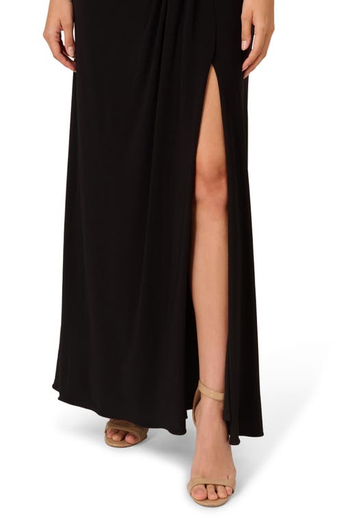 Shop Adrianna Papell Shawl Collar Jersey Faux Wrap Gown In Black/ivory