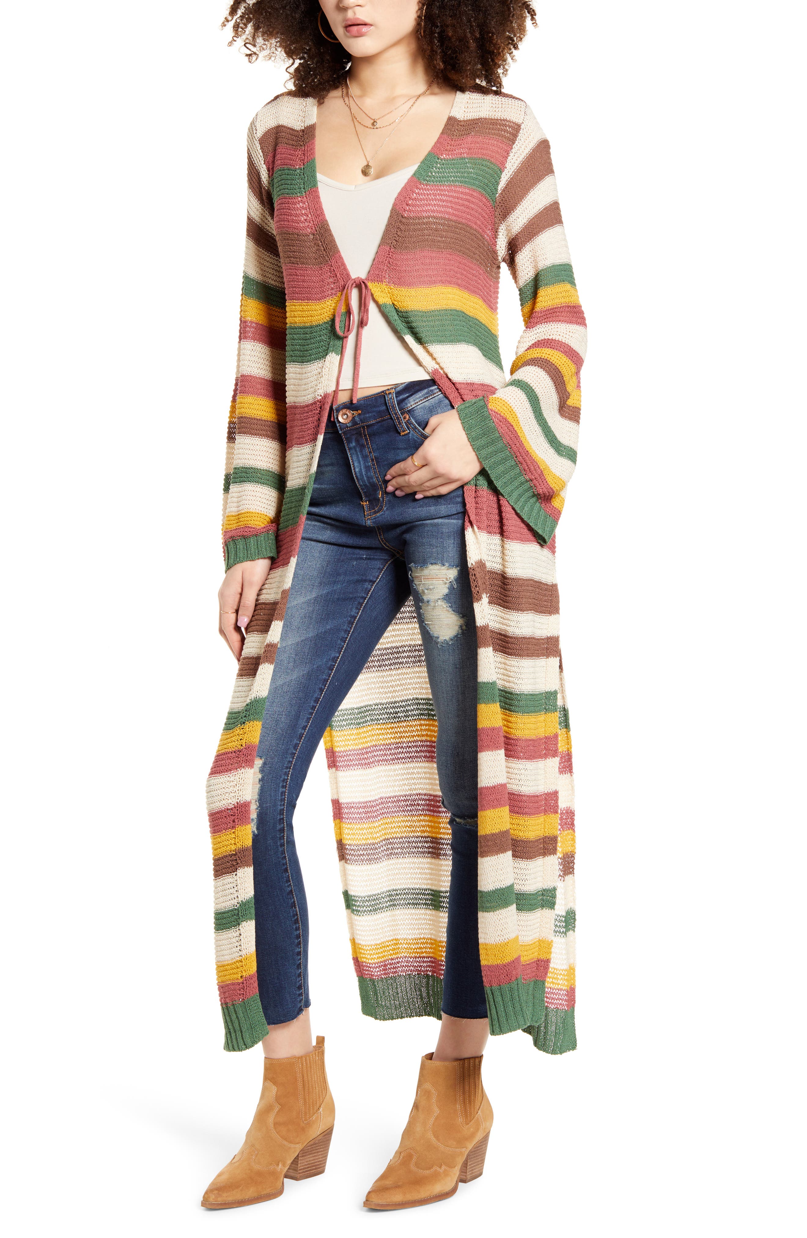 striped longline cardigan