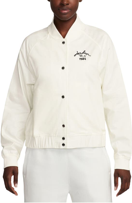 Shop Jordan Logo Varsity Jacket In Sail