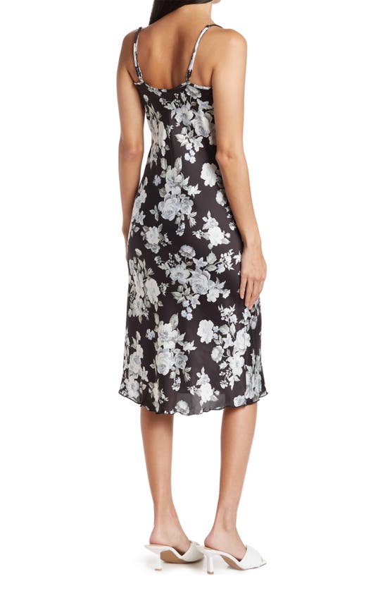 Bebe Printed Satin Bias Midi Dress In Black/ Floral