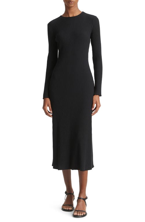 Vince Crewneck Long Sleeve Rib Midi Dress in Coastal