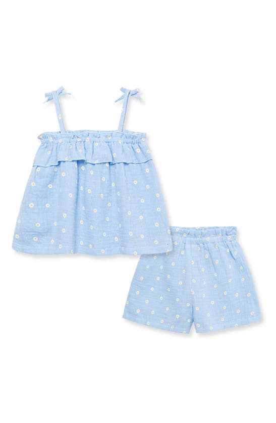 Little Me Babies' Kids' Daisy Gauze Top & Shorts Set In Blue
